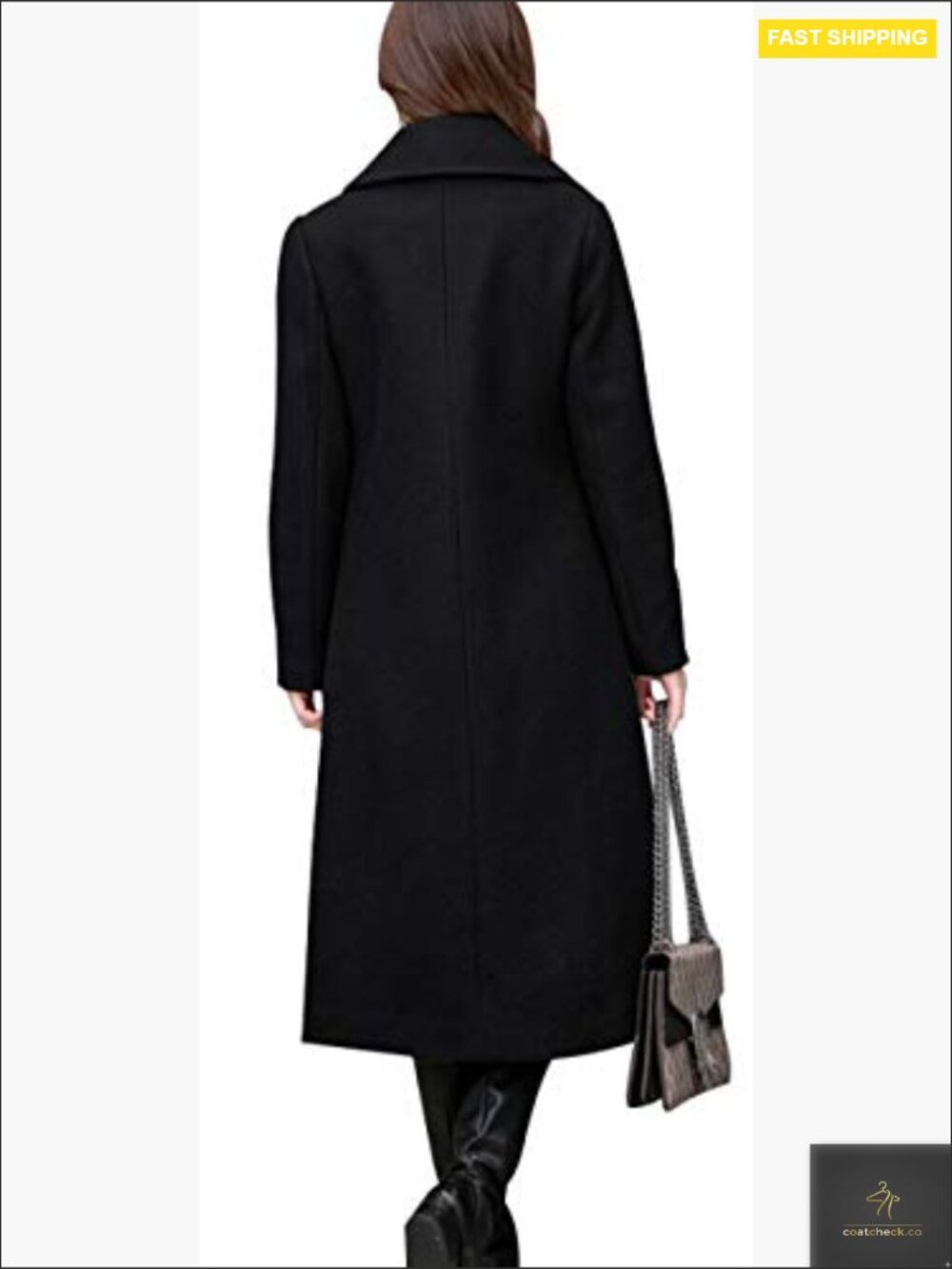 Wool Blend Pea Coat Classic Notch Lapel Slim Fit Mid-Length Winter Overcoat - Picture 2 of 7
